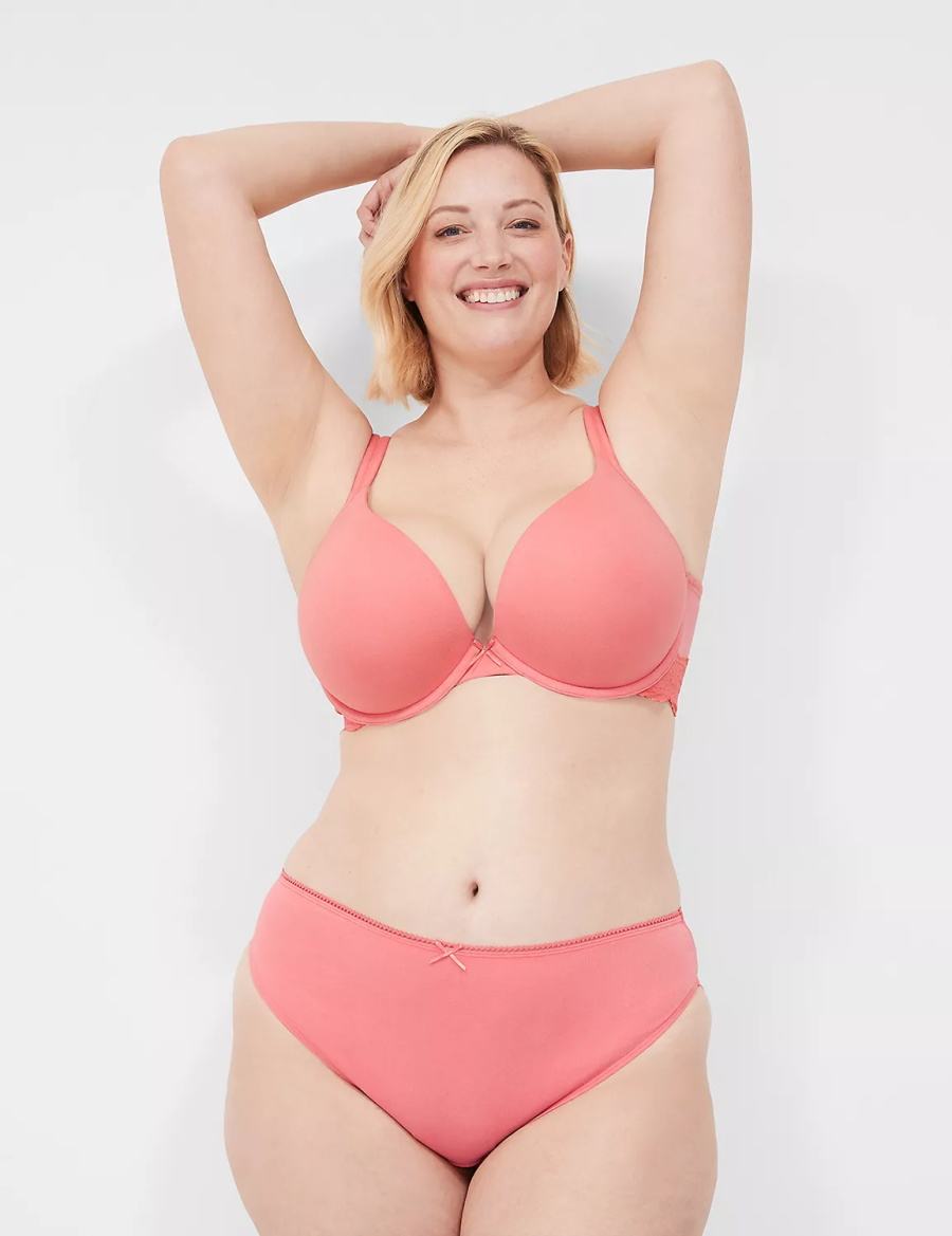 Women Lane Bryant Cotton Lace-Back French Cut Briefs Pink | QSC5094UK