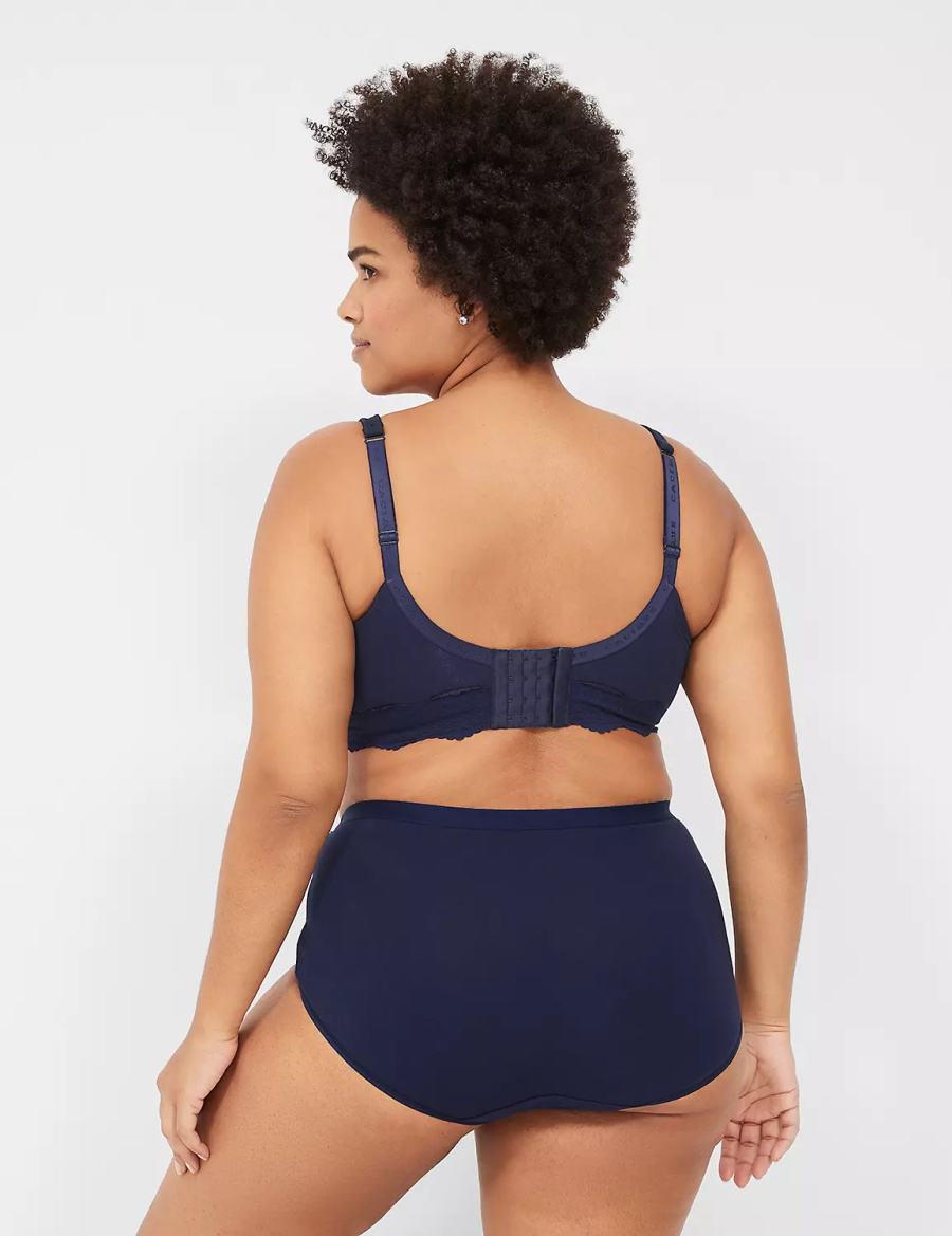 Women Lane Bryant Cotton Lace-Trim Longline T-Shirt Bra Blue | SVD4784BF