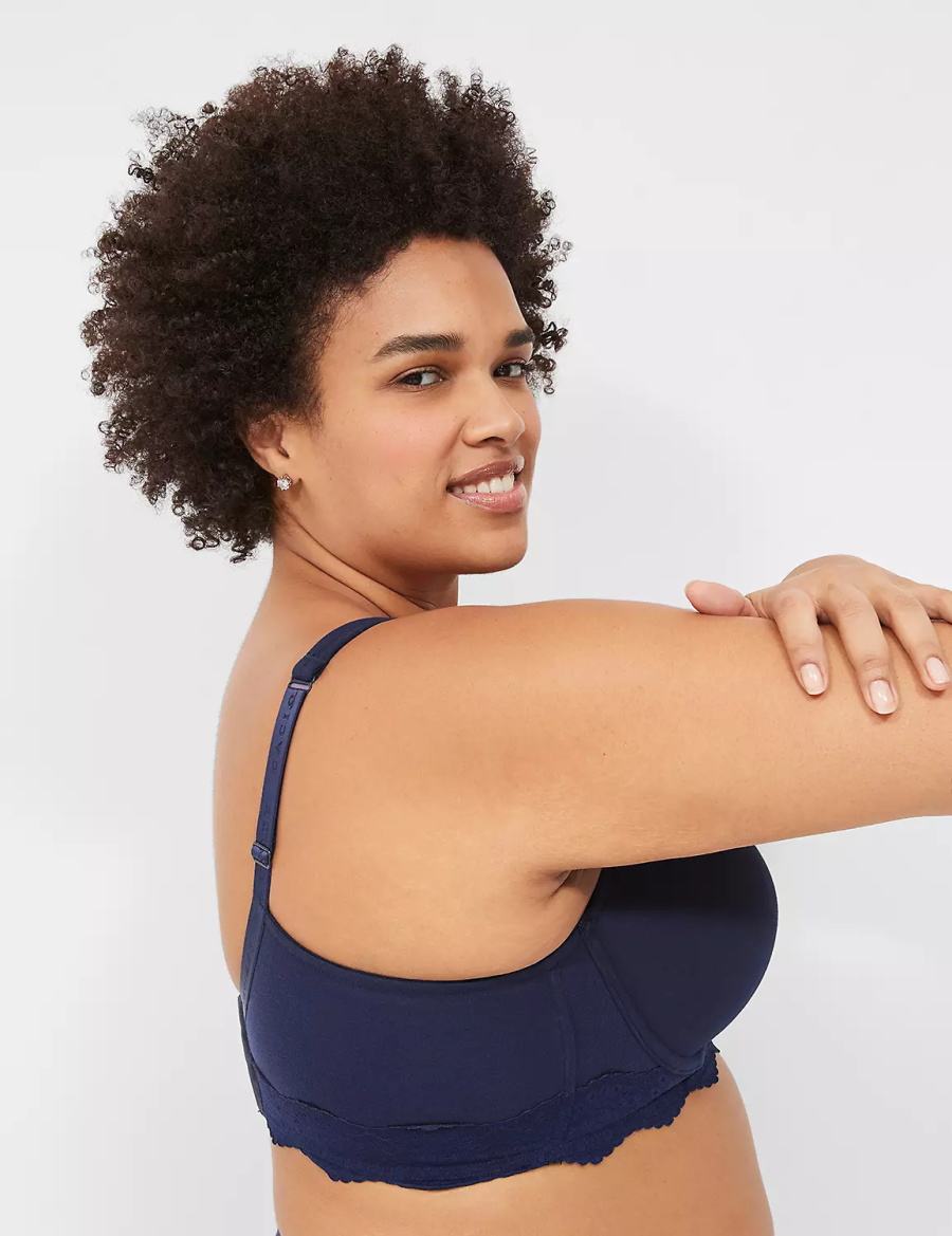 Women Lane Bryant Cotton Lace-Trim Longline T-Shirt Bra Blue | SVD4784BF