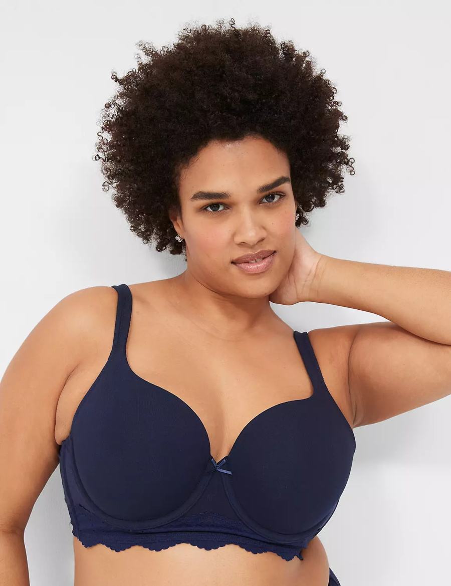 Women Lane Bryant Cotton Lace-Trim Longline T-Shirt Bra Blue | SVD4784BF