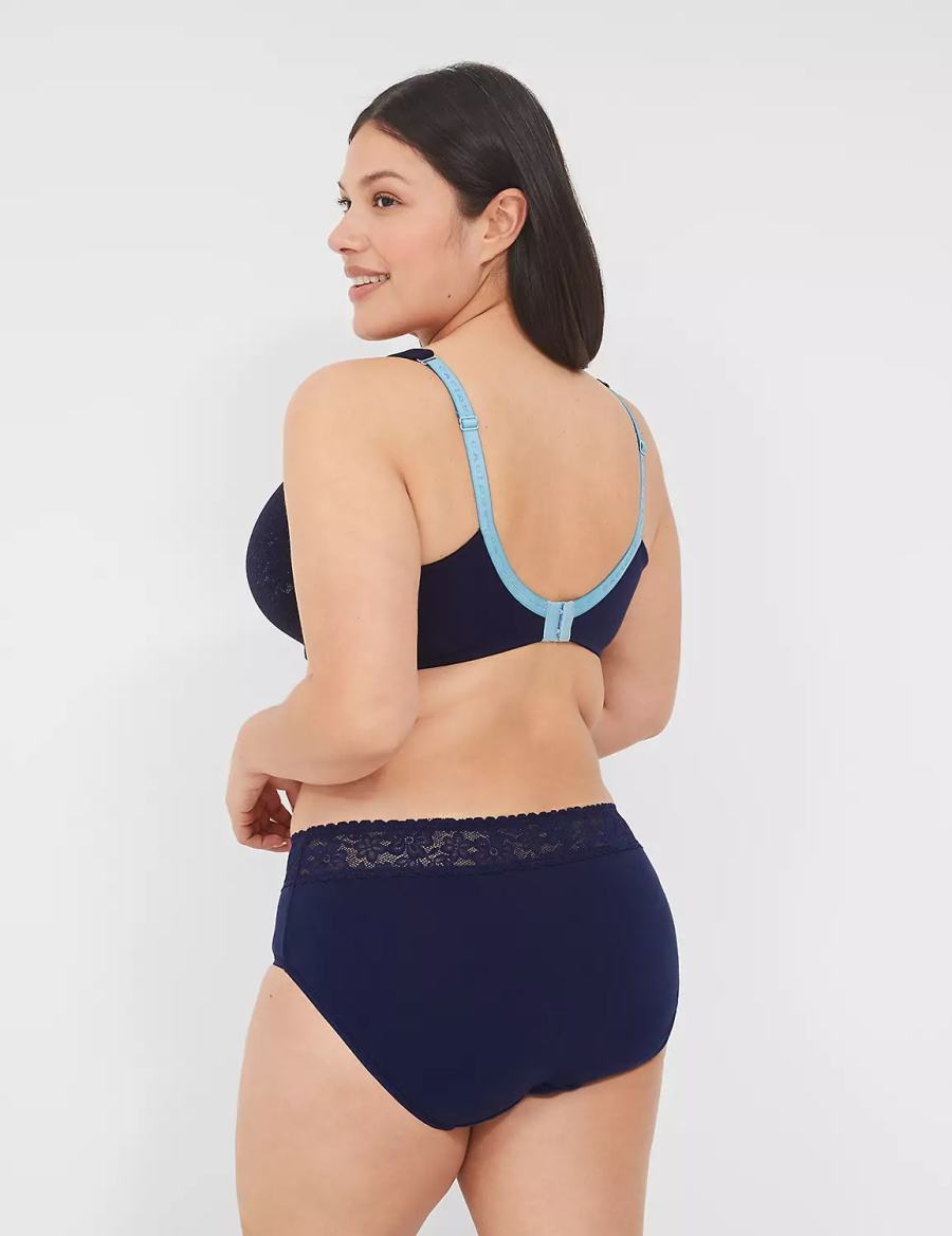 Women Lane Bryant Cotton Lightly Lined Full Coverage With Lace Bralettes Blue | HFC3523XD