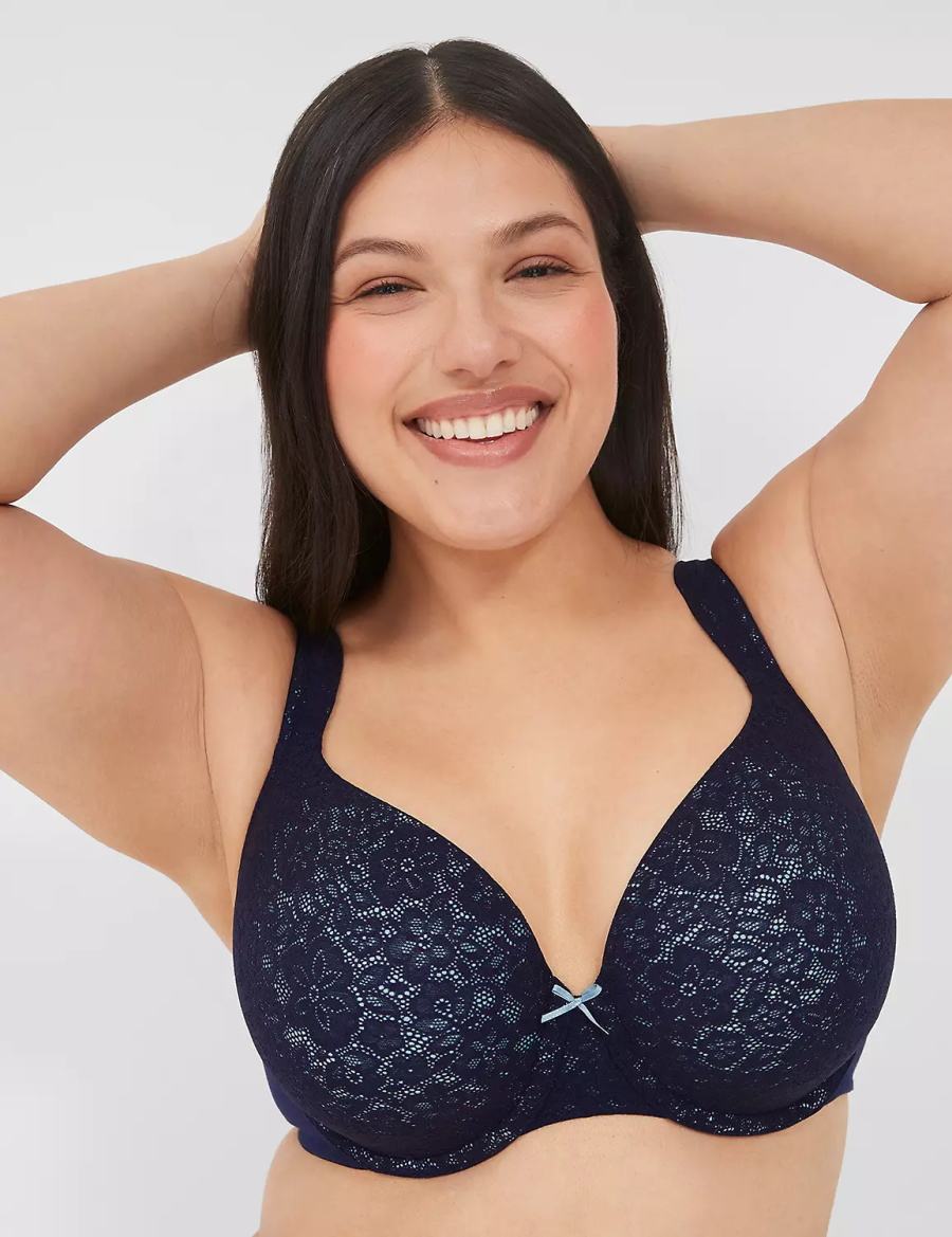 Women Lane Bryant Cotton Lightly Lined Full Coverage With Lace Bralettes Blue | HFC3523XD