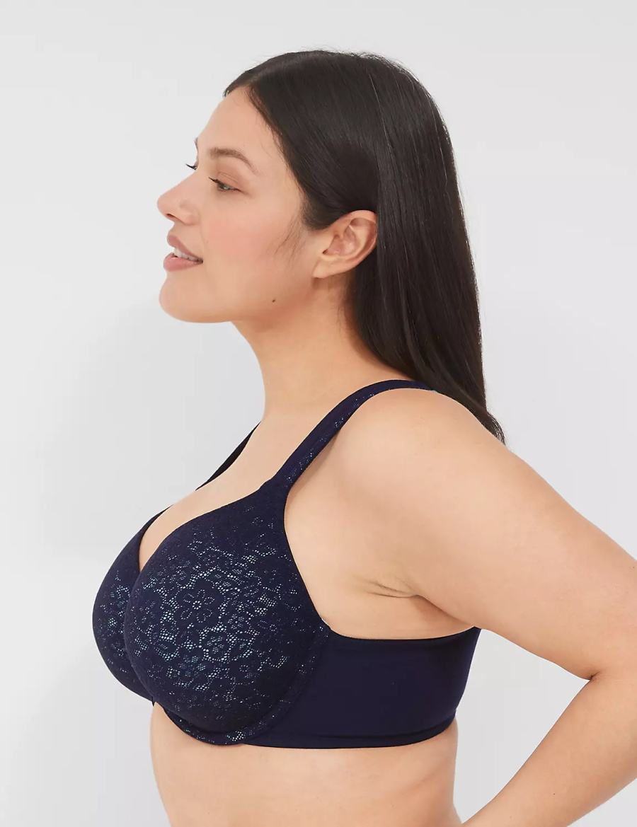 Women Lane Bryant Cotton Lightly Lined Full Coverage With Lace Bralettes Blue | HFC3523XD
