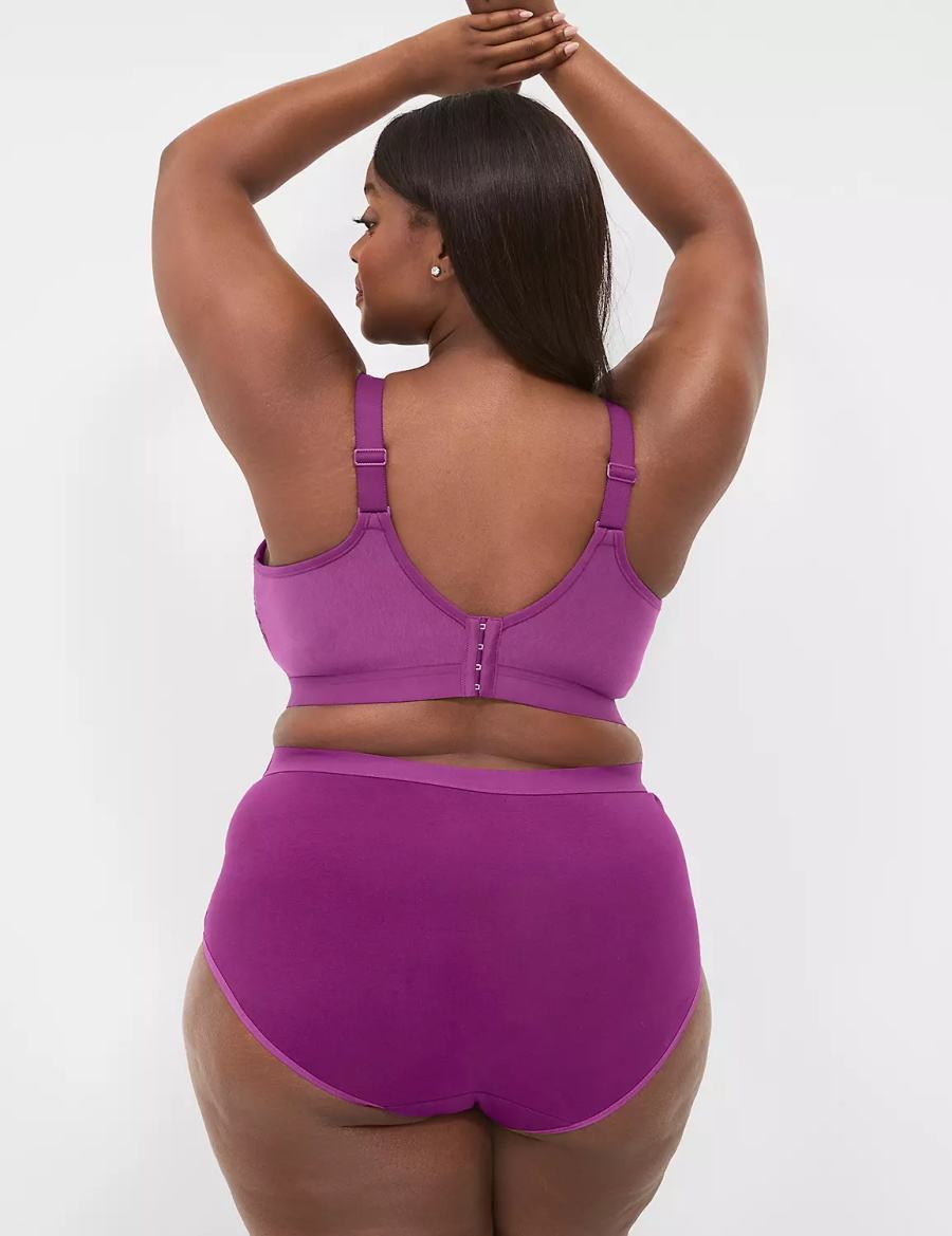 Women Lane Bryant Cotton Lightly Lined No-Wire With Lace Bralettes Purple | TRN6267IT
