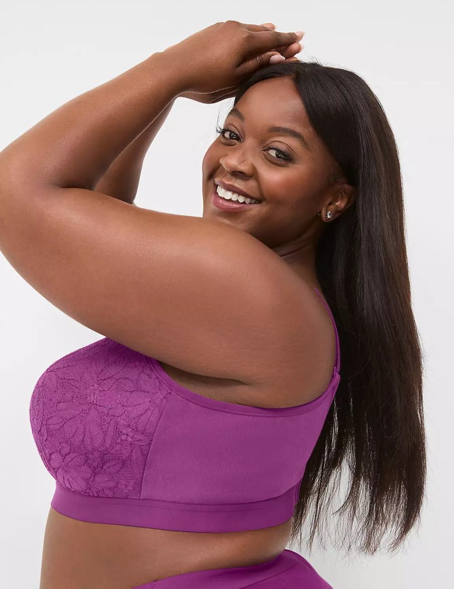 Women Lane Bryant Cotton Lightly Lined No-Wire With Lace Bralettes Purple | TRN6267IT