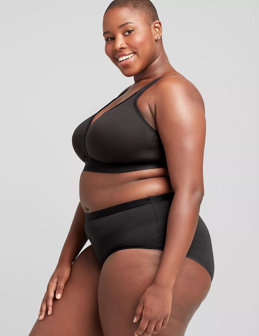 Women Lane Bryant Cotton Lightly Lined No-Wire Bralettes Black | KOH6221VF