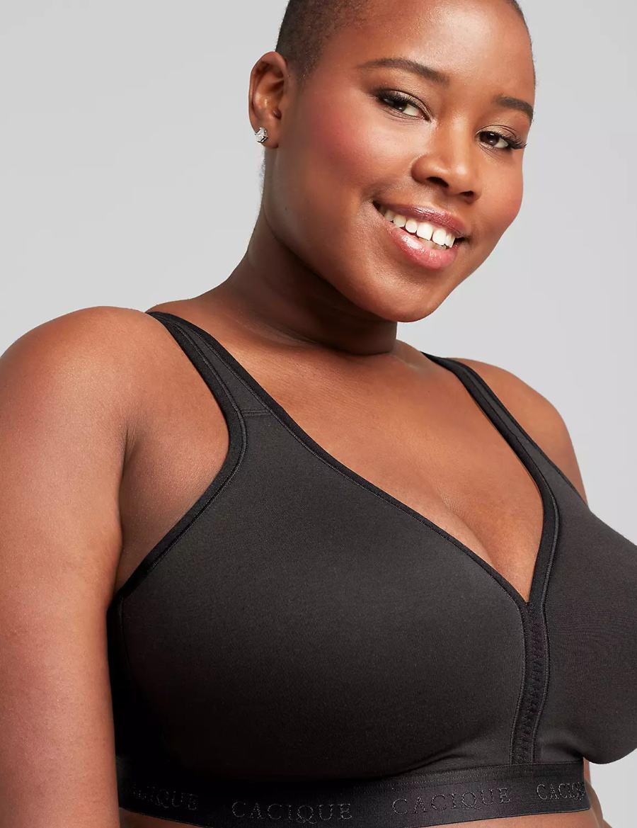 Women Lane Bryant Cotton Lightly Lined No-Wire Bralettes Black | KOH6221VF