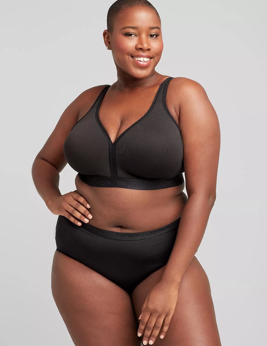 Women Lane Bryant Cotton Lightly Lined No-Wire Bralettes Black | KOH6221VF