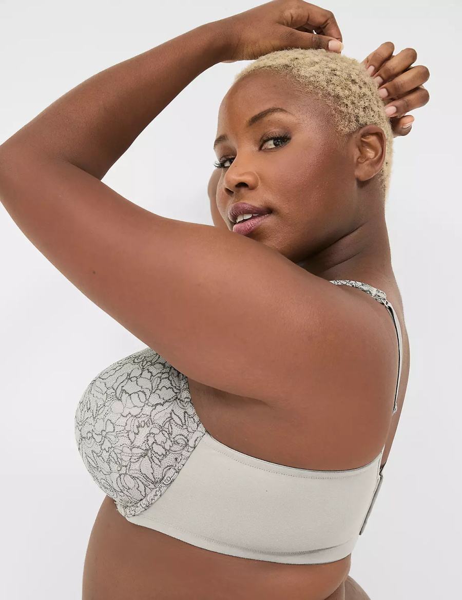 Women Lane Bryant Cotton Lightly Lined With Lace T-Shirt Bra White Grey | ZXQ951HC