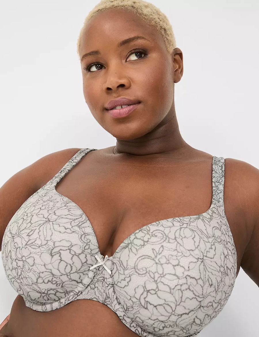 Women Lane Bryant Cotton Lightly Lined With Lace T-Shirt Bra White Grey | ZXQ951HC