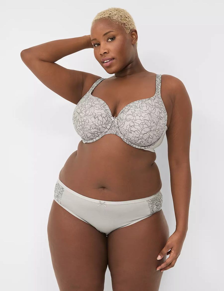 Women Lane Bryant Cotton Lightly Lined With Lace T-Shirt Bra White Grey | ZXQ951HC