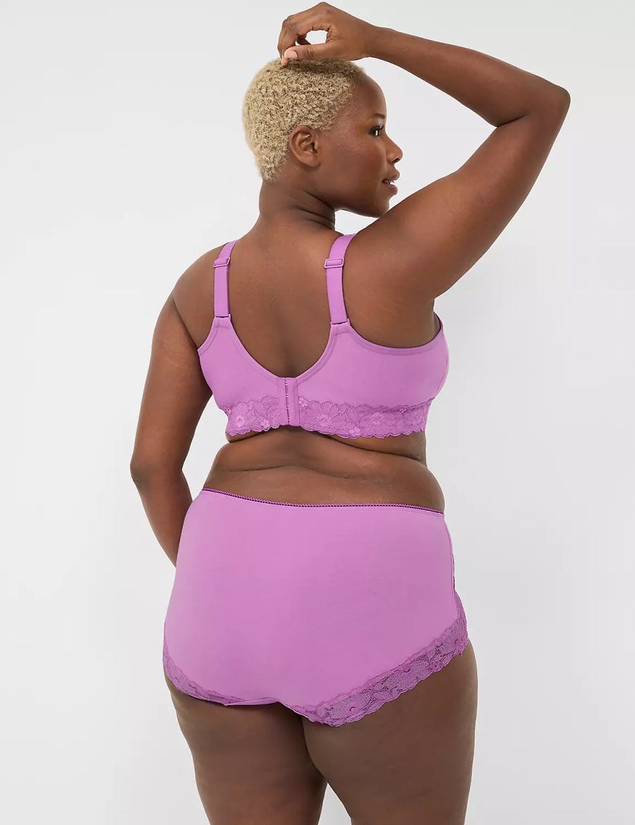 Women Lane Bryant Cotton No-Wire with Lace Unlined Bra Purple | KSM2784AA