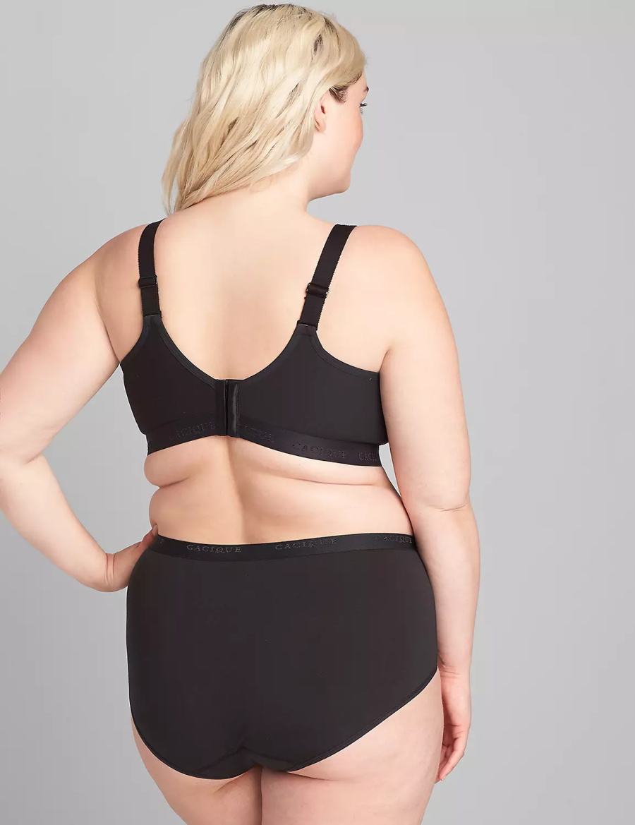 Women Lane Bryant Cotton No-Wire with Lace Unlined Bra Black | PYO6810PU