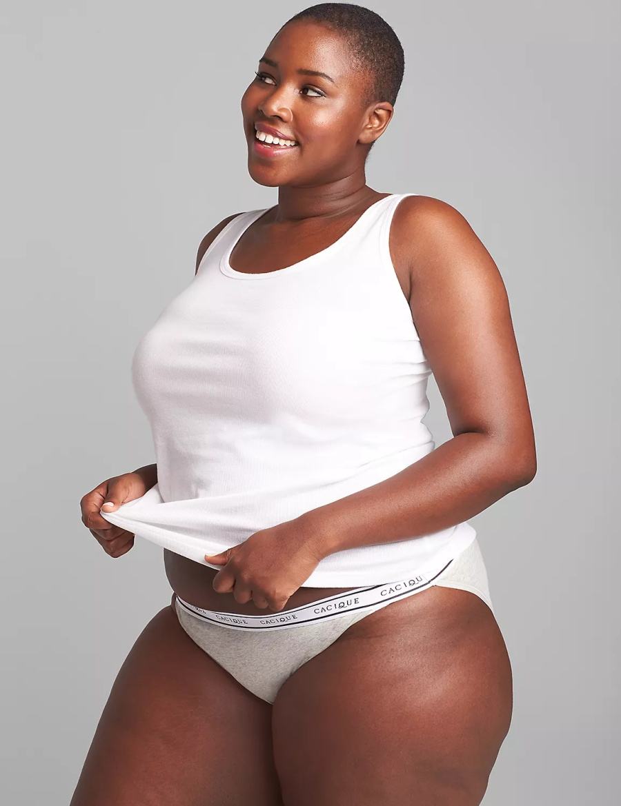 Women Lane Bryant Cotton String with Wide Waistband Bikini Panty Grey | IEB4265AR