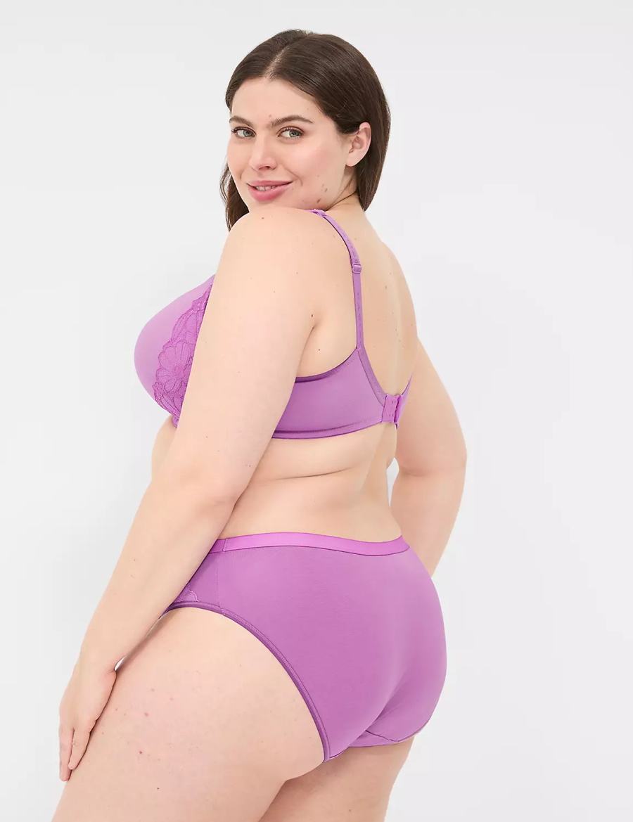 Women Lane Bryant Cotton With Lace-Trim Hipster Panty Purple | KSJ815ZH