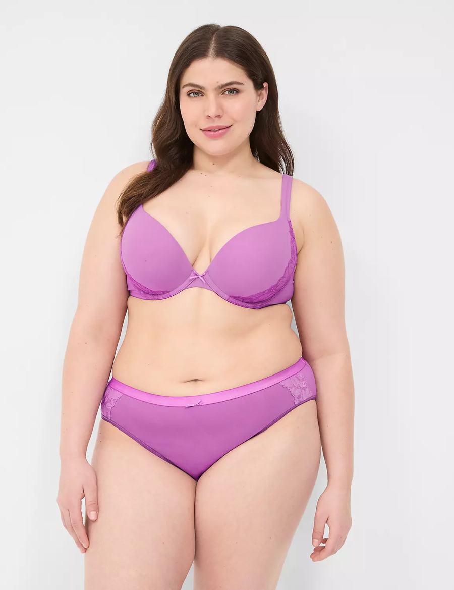 Women Lane Bryant Cotton With Lace-Trim Hipster Panty Purple | KSJ815ZH