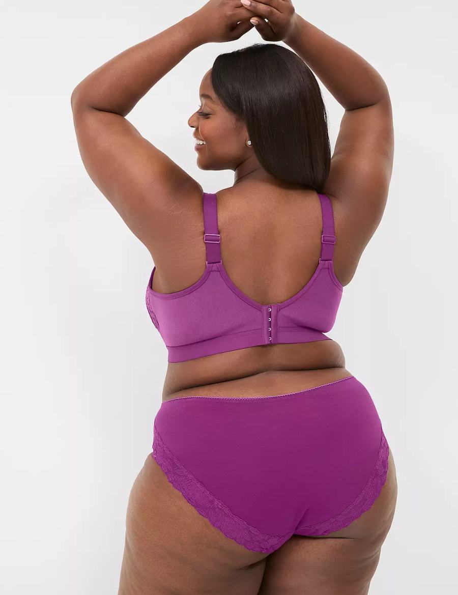 Women Lane Bryant Cotton With Lace Back Hipster Panty Purple | HQP6043ED
