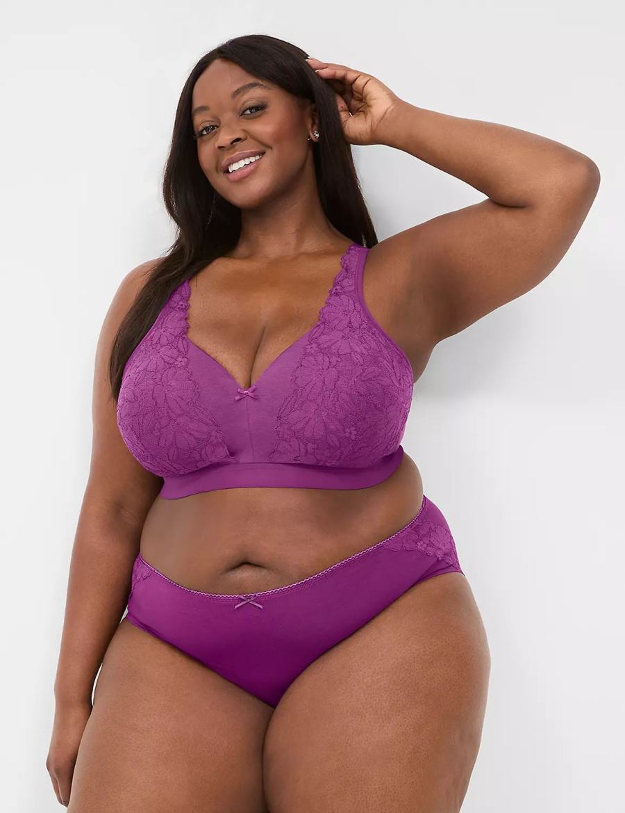 Women Lane Bryant Cotton With Lace Back Hipster Panty Purple | HQP6043ED