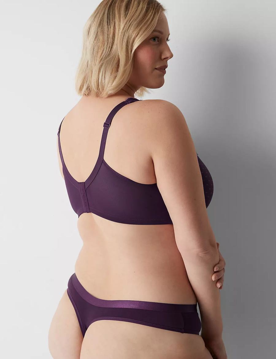 Women Lane Bryant Cotton With Lace Waist Thong Panty Purple | UDY59HX