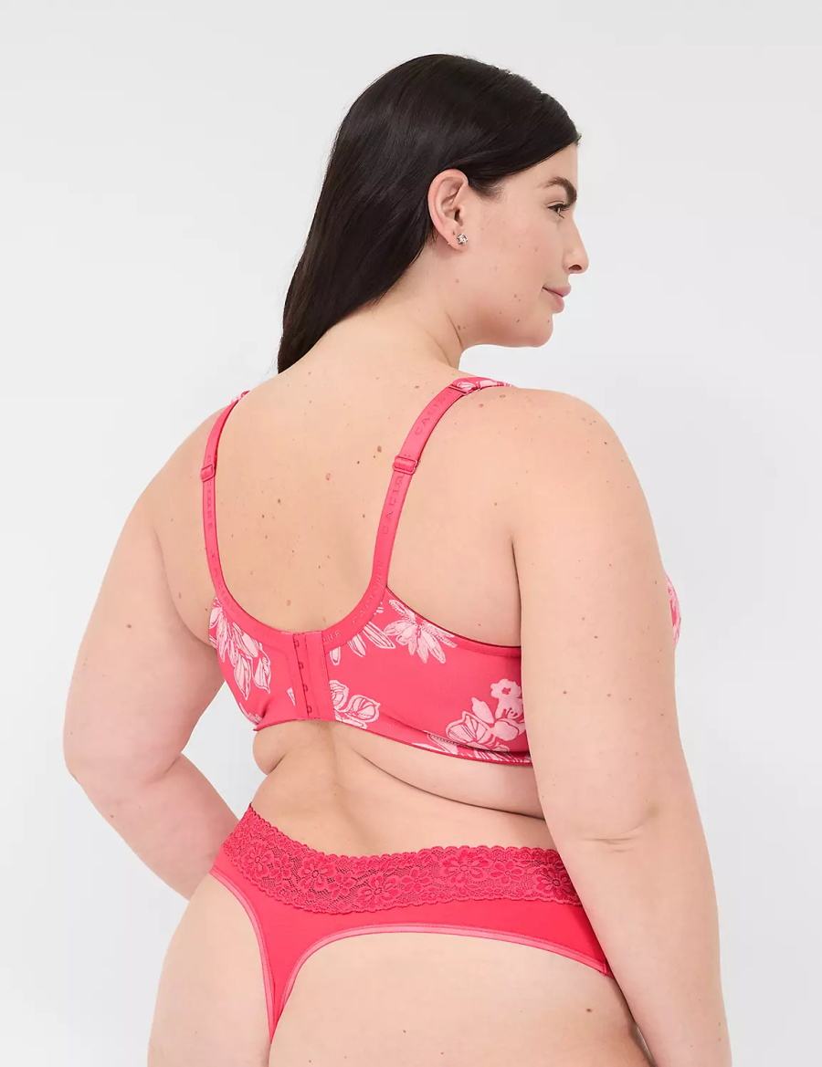 Women Lane Bryant Cotton With Lace Waist Thong Panty Dark Red | IOO930ES