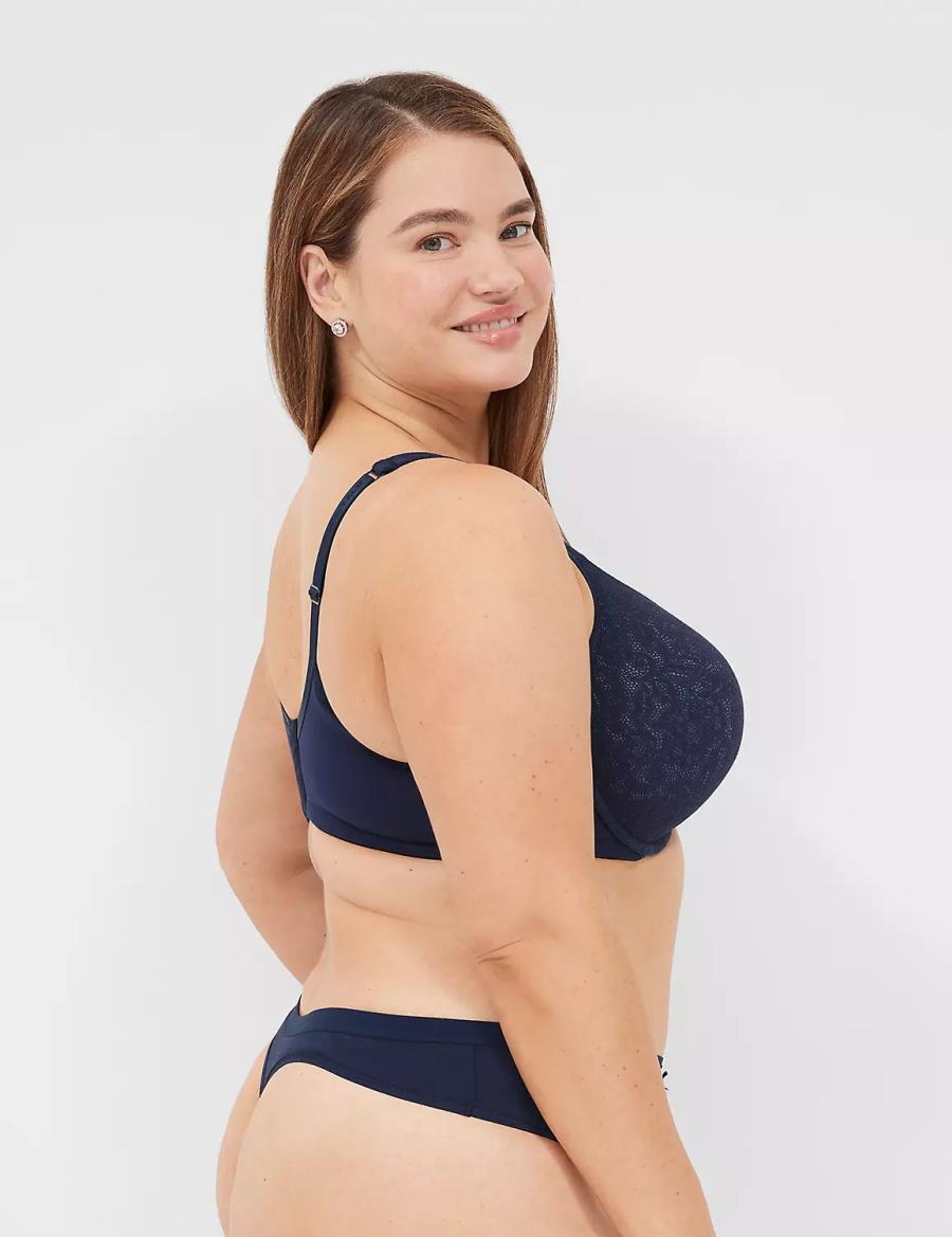 Women Lane Bryant Cotton With Lace Waist Thong Panty Blue | QGQ10056MP
