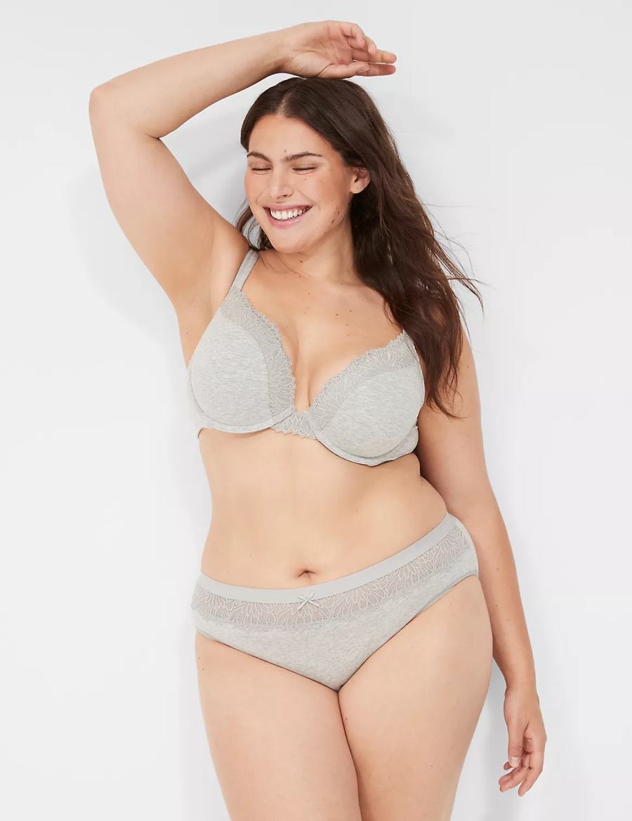 Women Lane Bryant Cotton With Lace Waist Hipster Panty Light Grey | TCH597CV
