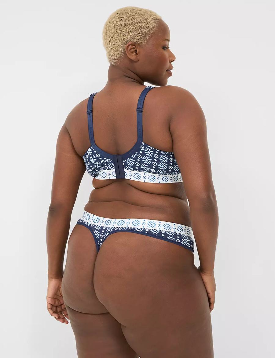 Women Lane Bryant Cotton With Wide Waistband Thong Panty Blue | PYI2683GO