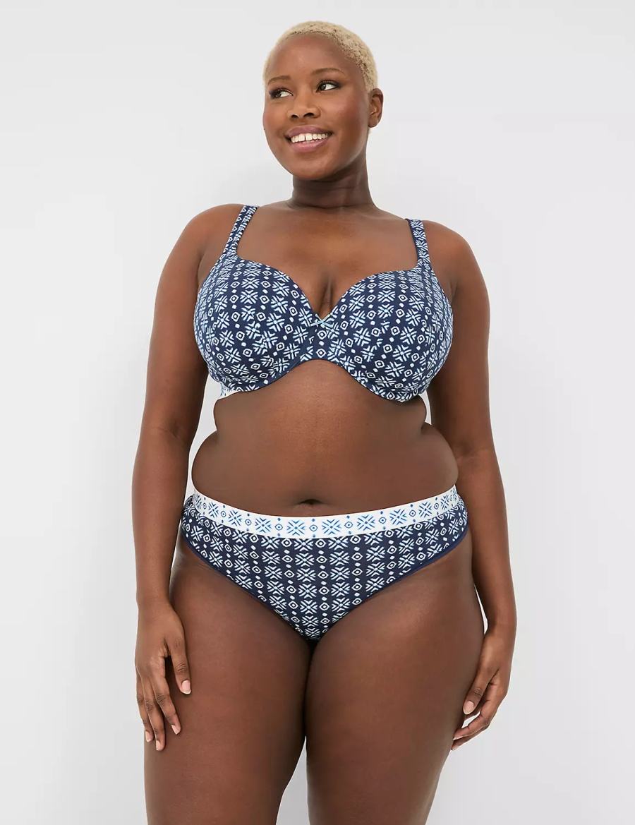 Women Lane Bryant Cotton With Wide Waistband Thong Panty Blue | PYI2683GO