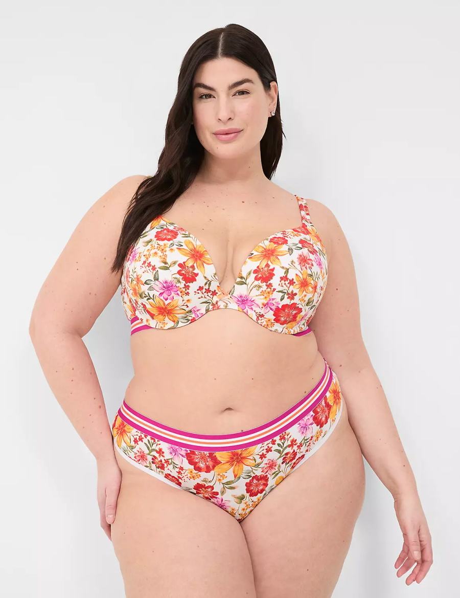 Women Lane Bryant Cotton With Wide Waistband Thong Panty Orange Multicolor | RVT9345DN