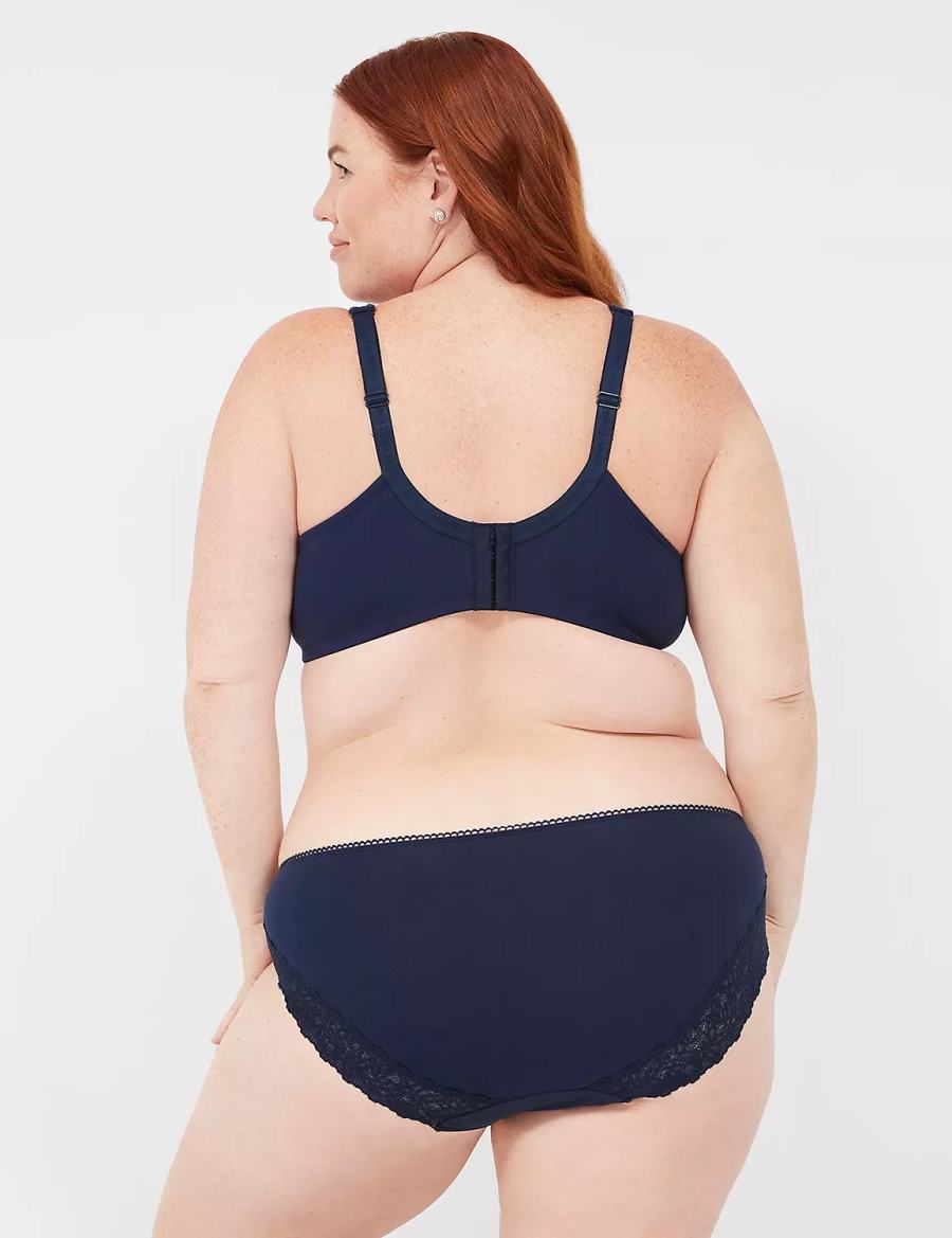 Women Lane Bryant Cotton with Lace-Trimmed Back Hipster Panty Blue | QEE6417RF