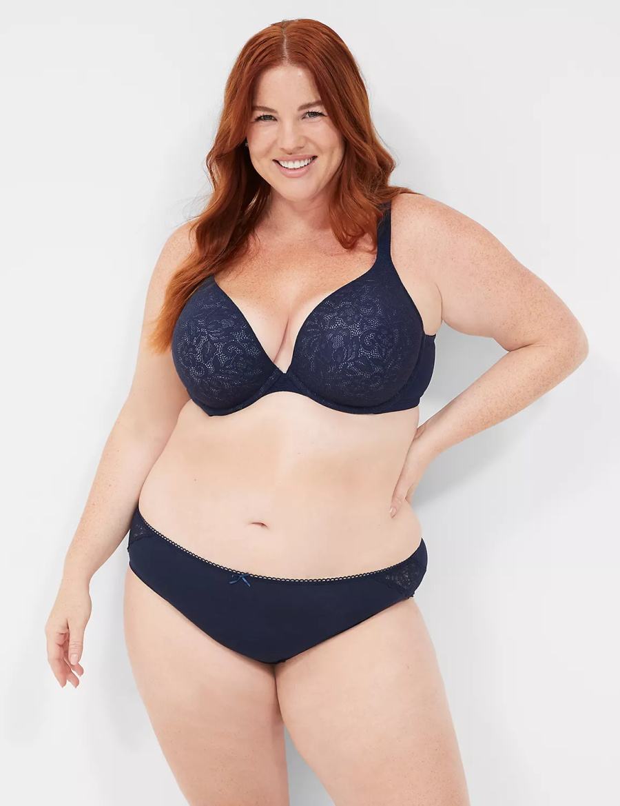 Women Lane Bryant Cotton with Lace-Trimmed Back Hipster Panty Blue | QEE6417RF
