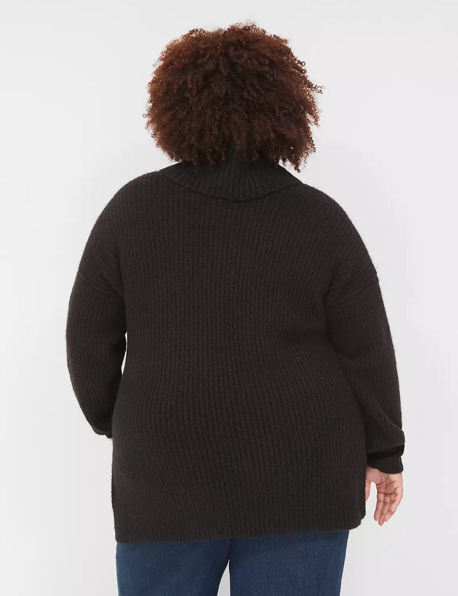 Women Lane Bryant Cowlneck Ribbed Long Sweaters Black | JRV2331RL