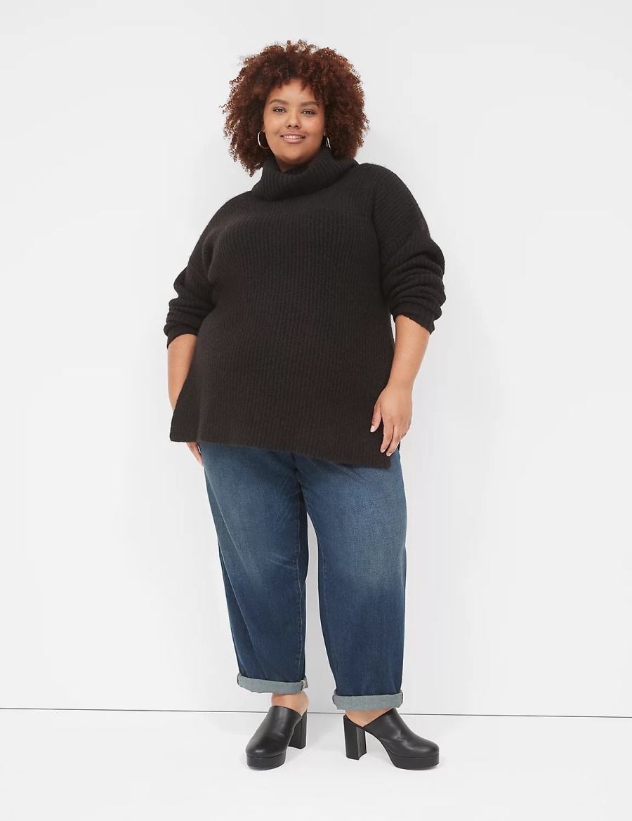 Women Lane Bryant Cowlneck Ribbed Long Sweaters Black | JRV2331RL