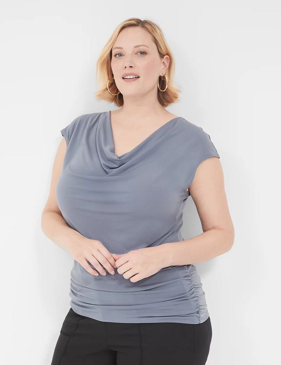 Women Lane Bryant Cowlneck Shirred-Side Top T Shirts Grey | LTC653AD