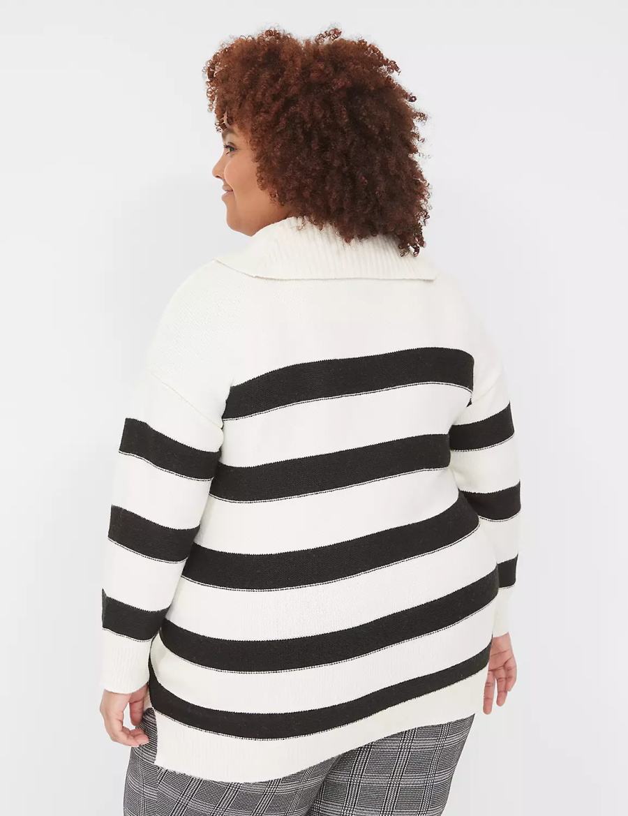 Women Lane Bryant Cowlneck Stripe Tunic Sweaters Cream Black | NNF922ST