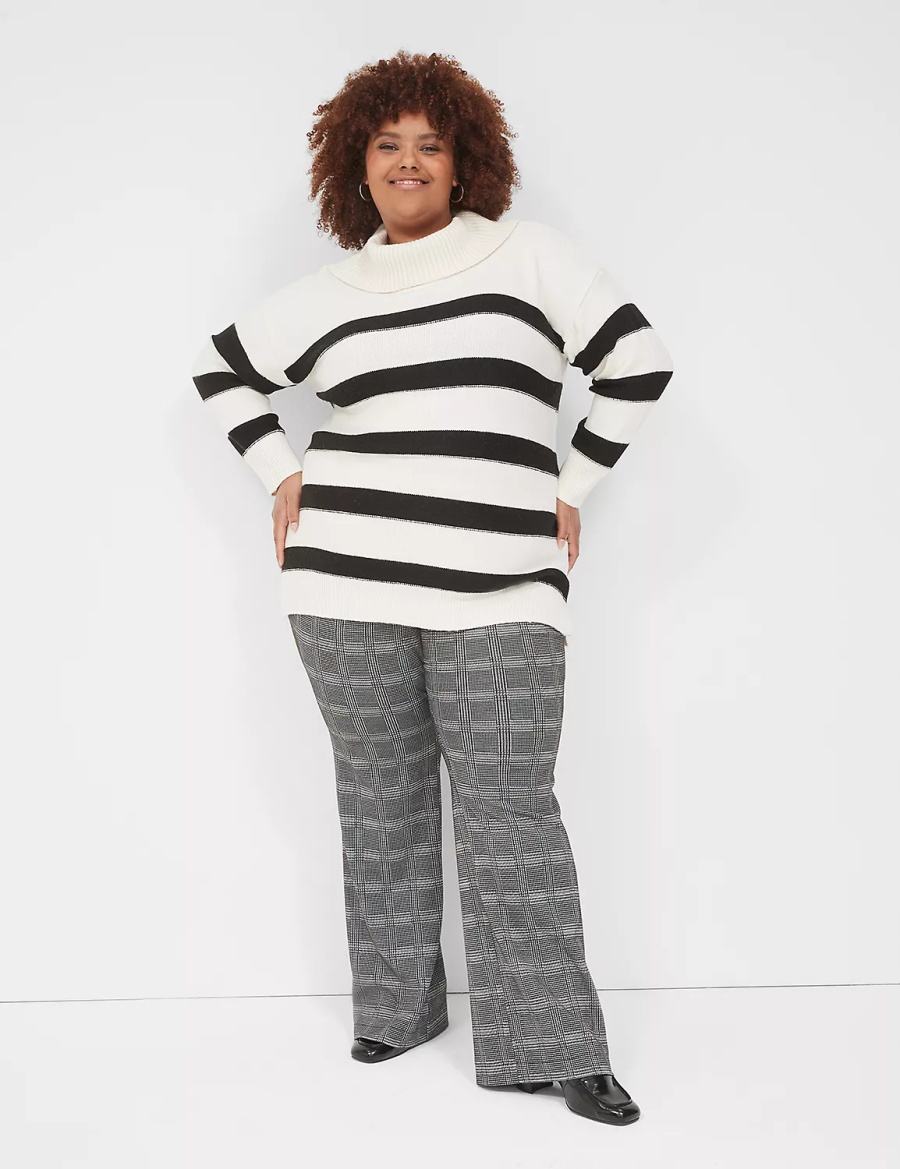 Women Lane Bryant Cowlneck Stripe Tunic Sweaters Cream Black | NNF922ST