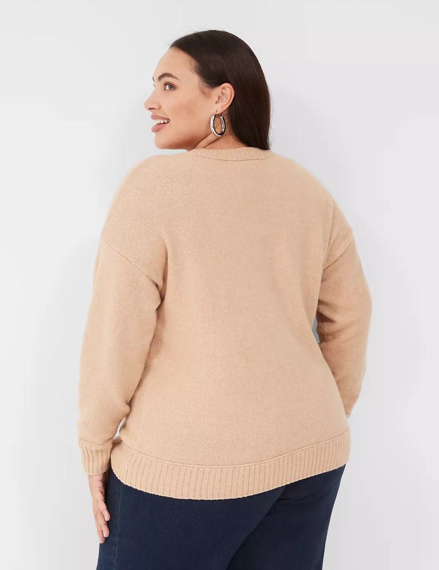 Women Lane Bryant Crew-Neck All Is Bright Sweaters Brown | CUD10041ZK