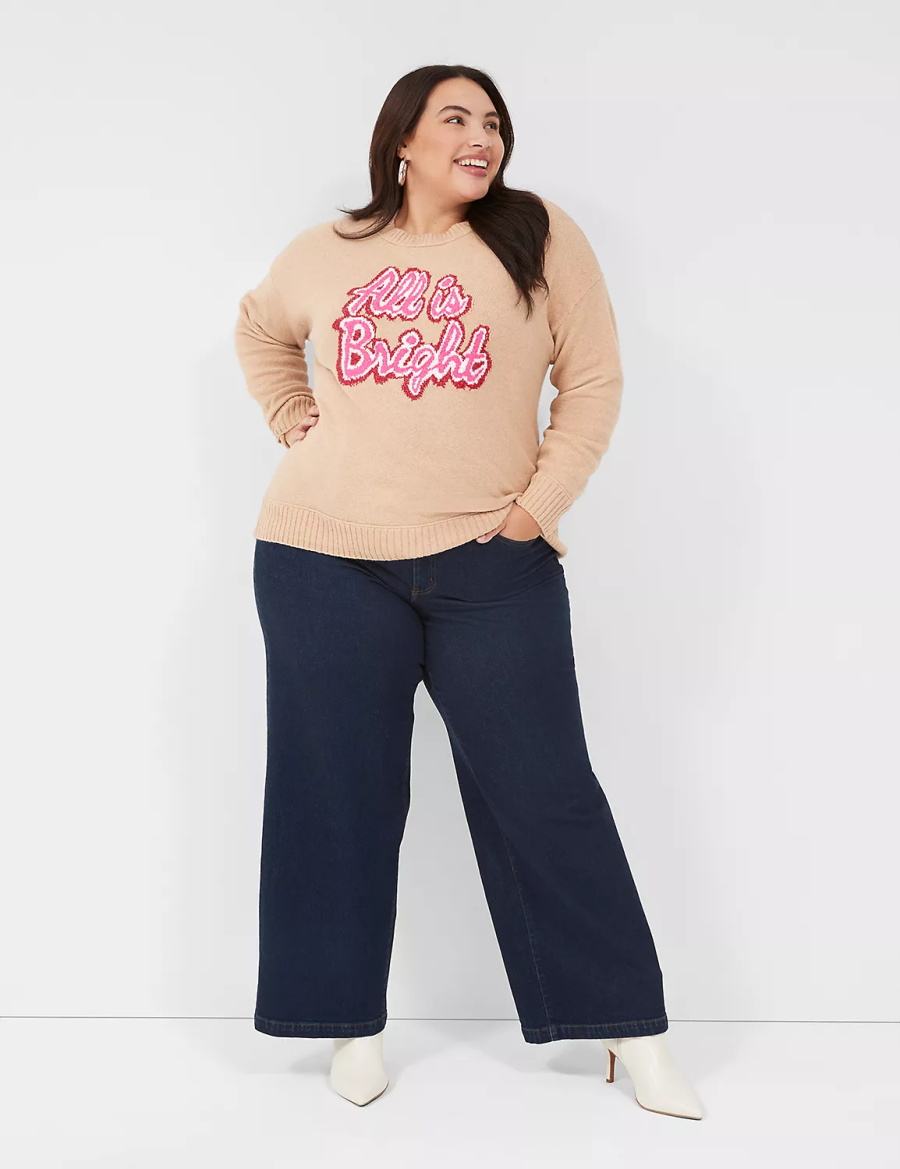 Women Lane Bryant Crew-Neck All Is Bright Sweaters Brown | CUD10041ZK