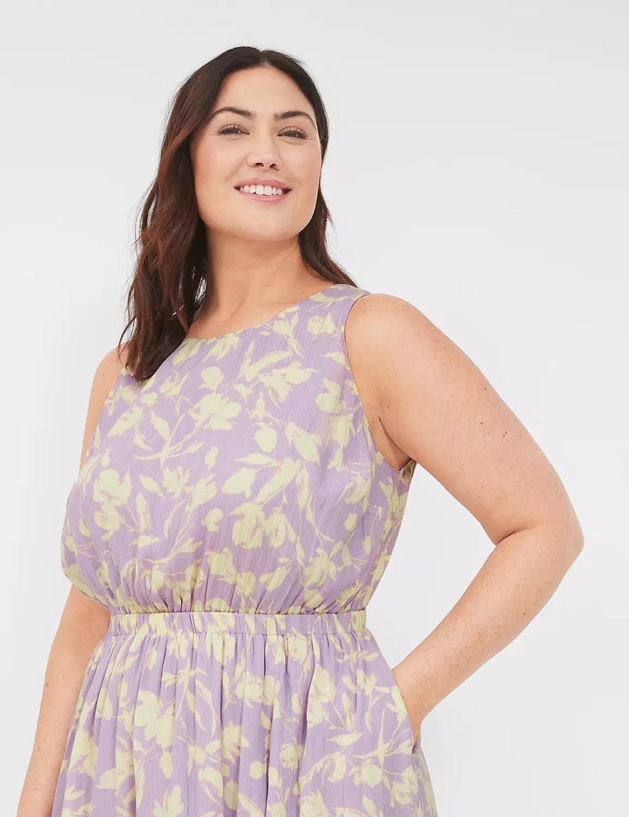 Women Lane Bryant Crew-Neck Fit & Flare Midi Dress Purple | JBN4718UU