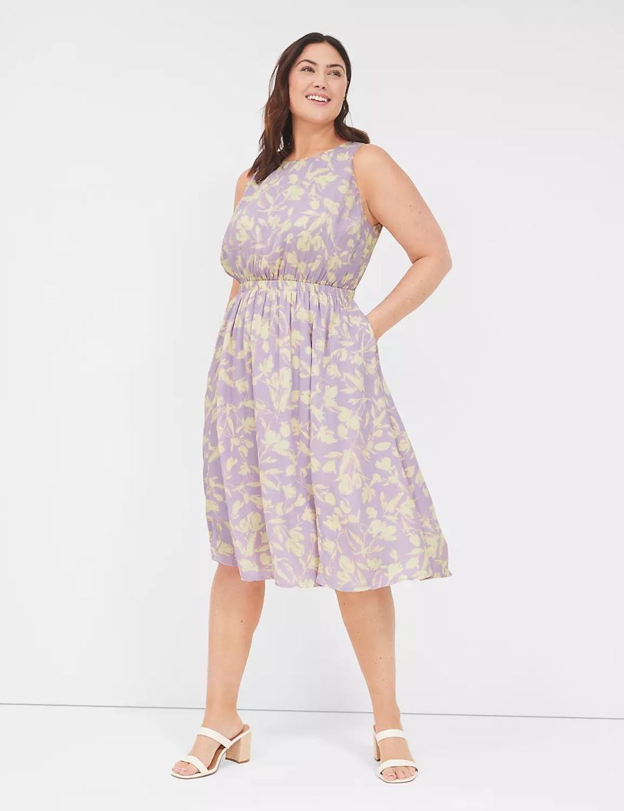 Women Lane Bryant Crew-Neck Fit & Flare Midi Dress Purple | JBN4718UU