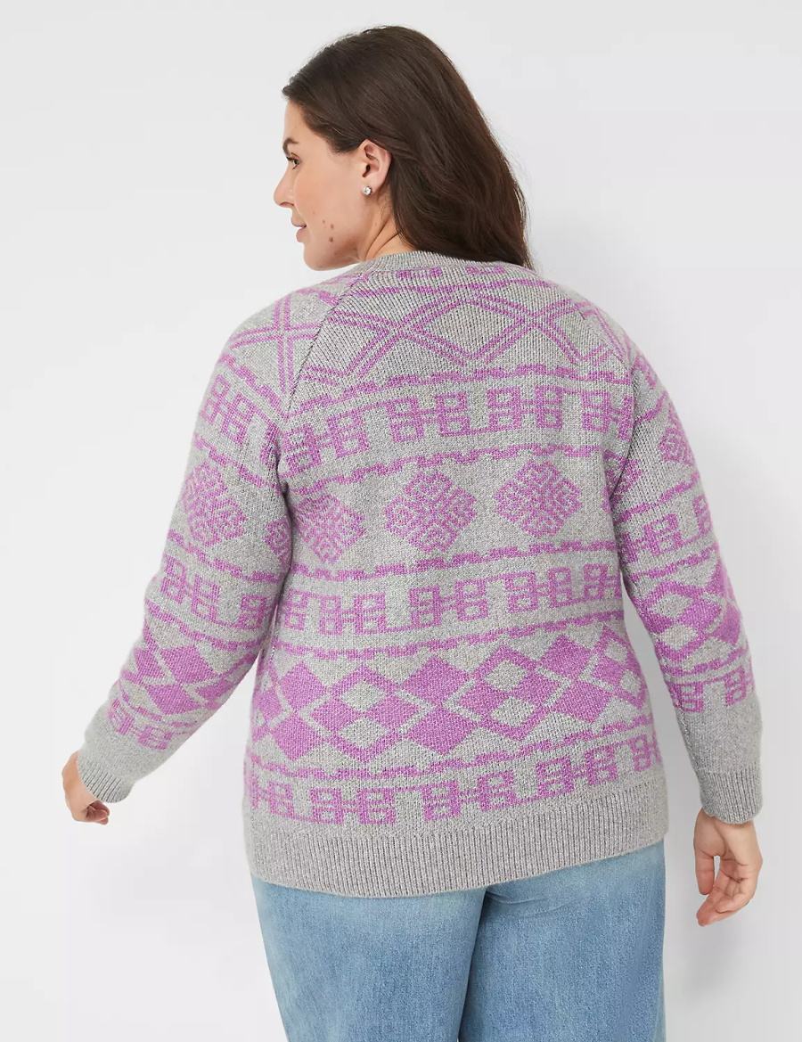Women Lane Bryant Crew-Neck Jacquard Sweaters Grey | LNS2315LV