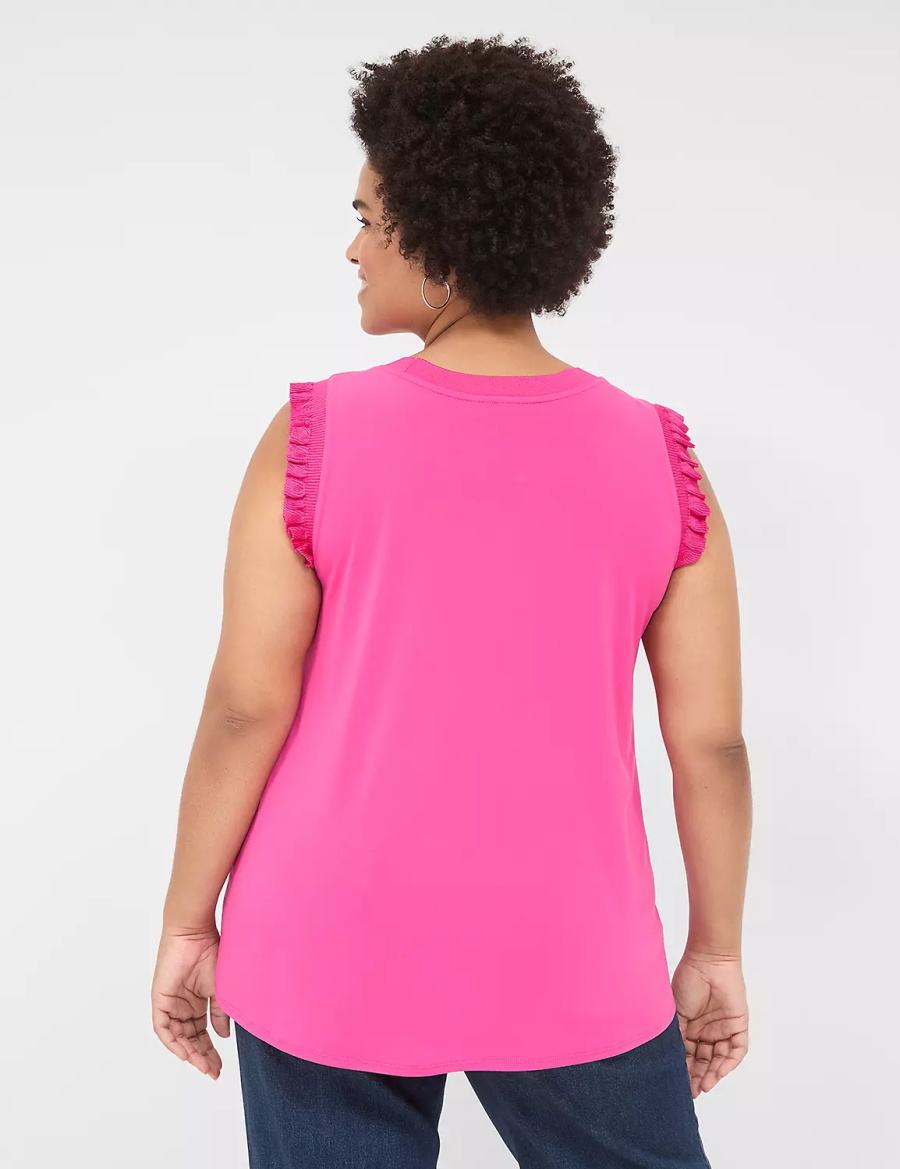 Women Lane Bryant Crew-Neck Ruffle-Trim Tank Top Pink | YNF8719LR