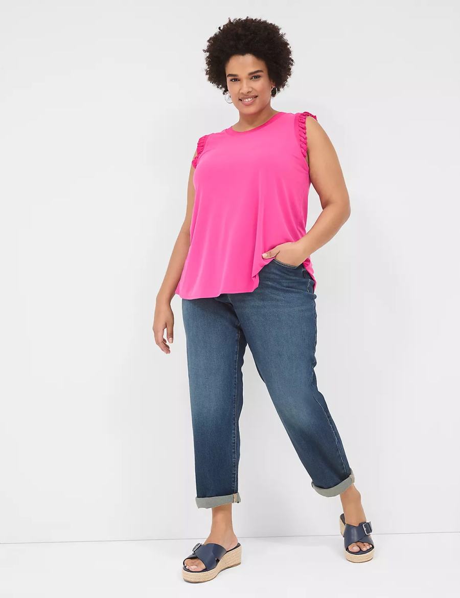 Women Lane Bryant Crew-Neck Ruffle-Trim Tank Top Pink | YNF8719LR