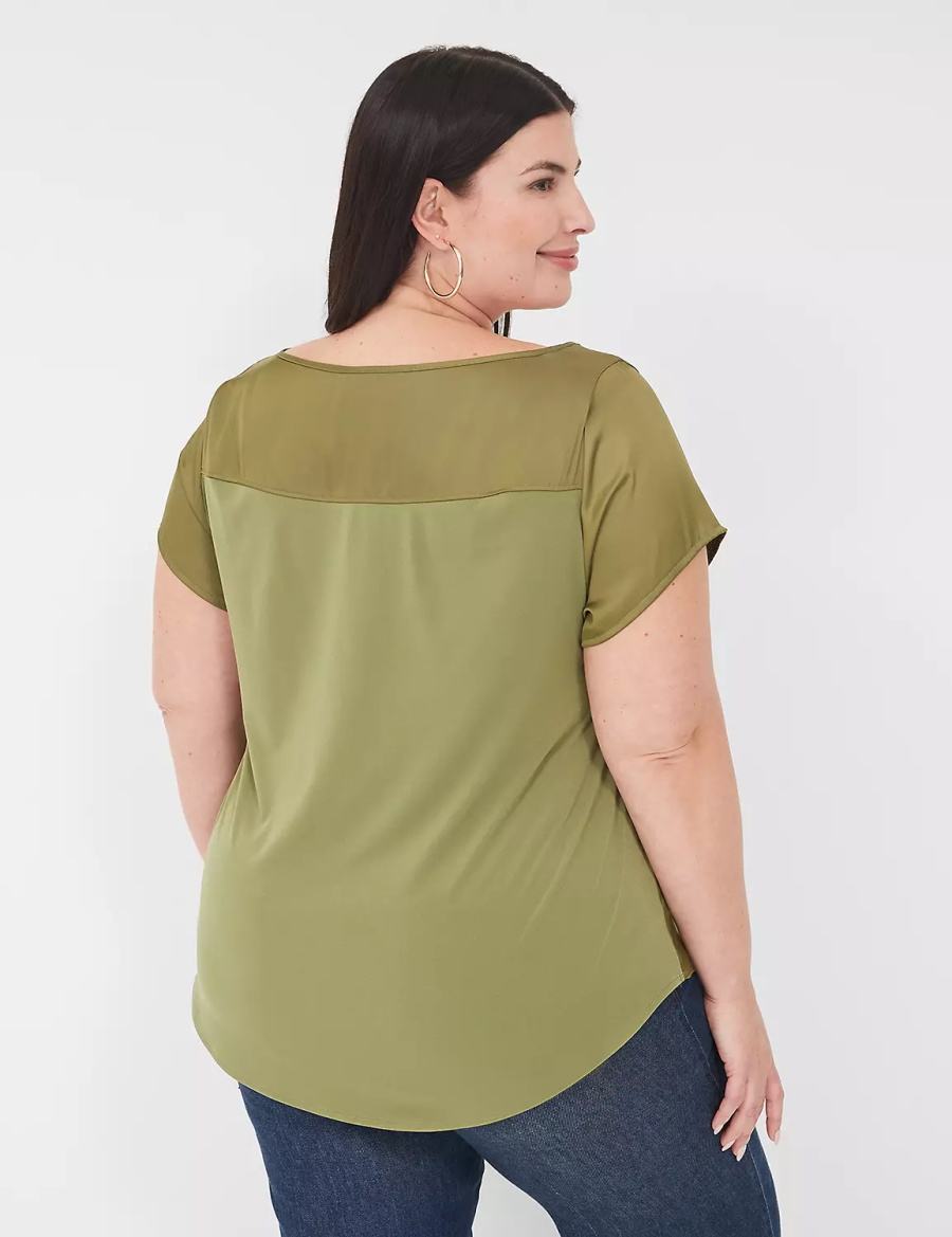 Women Lane Bryant Crew-Neck Satin & Knit Top T Shirts Green | NYE9449RS