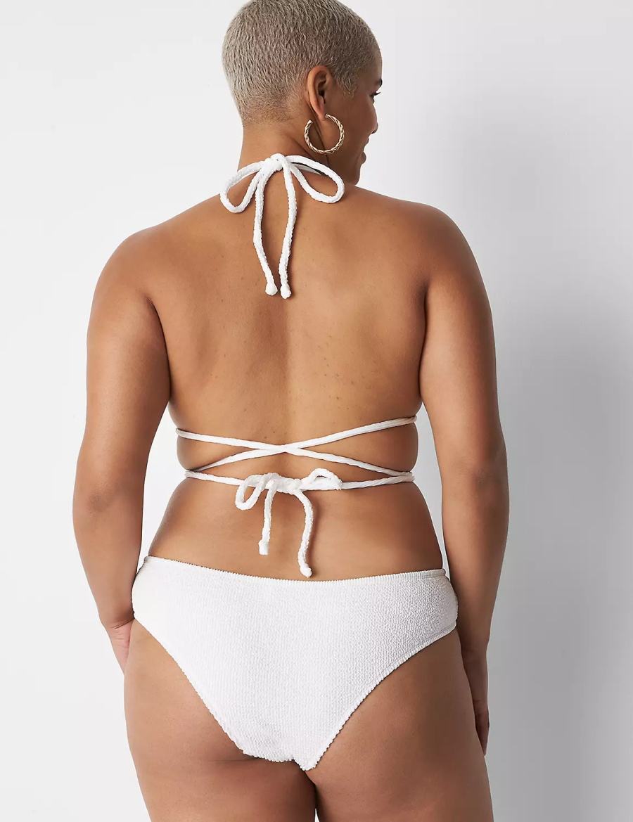 Women Lane Bryant Crinkle Dipped Tanga Swim Bikini Bottom White | BEL8529WB