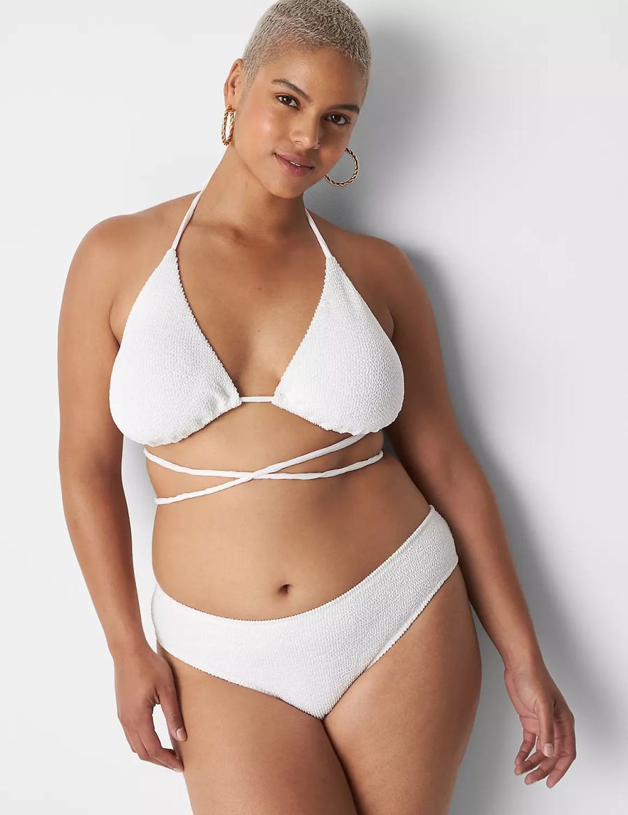 Women Lane Bryant Crinkle Dipped Tanga Swim Bikini Bottom White | BEL8529WB