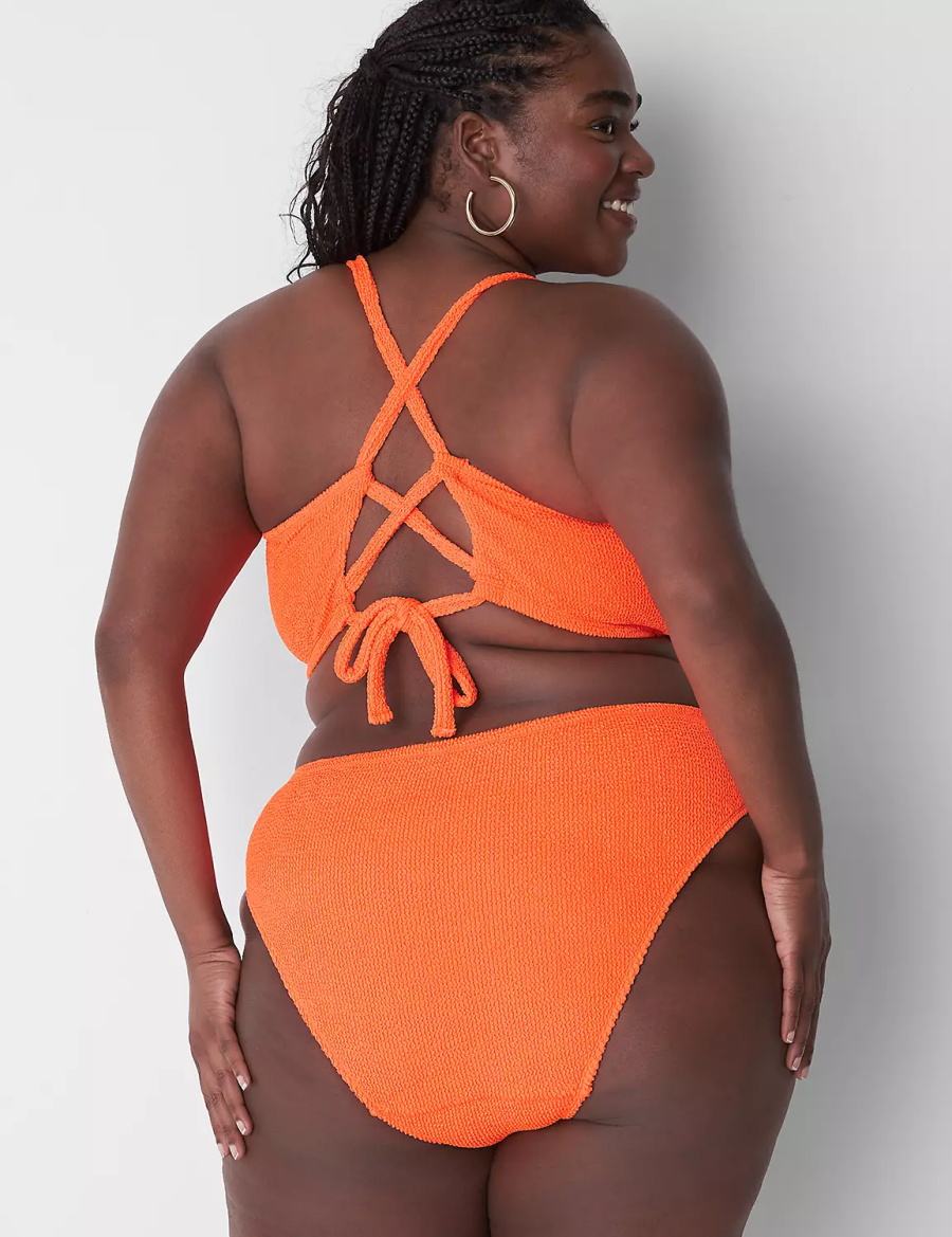 Women Lane Bryant Crinkle High-Leg Cheeky Swim Bikini Bottom Orange | XDG501BL