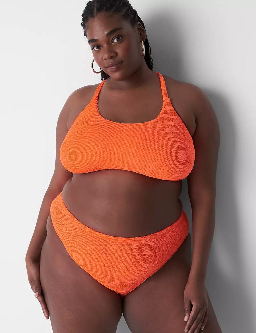 Women Lane Bryant Crinkle High-Leg Cheeky Swim Bikini Bottom Orange | XDG501BL