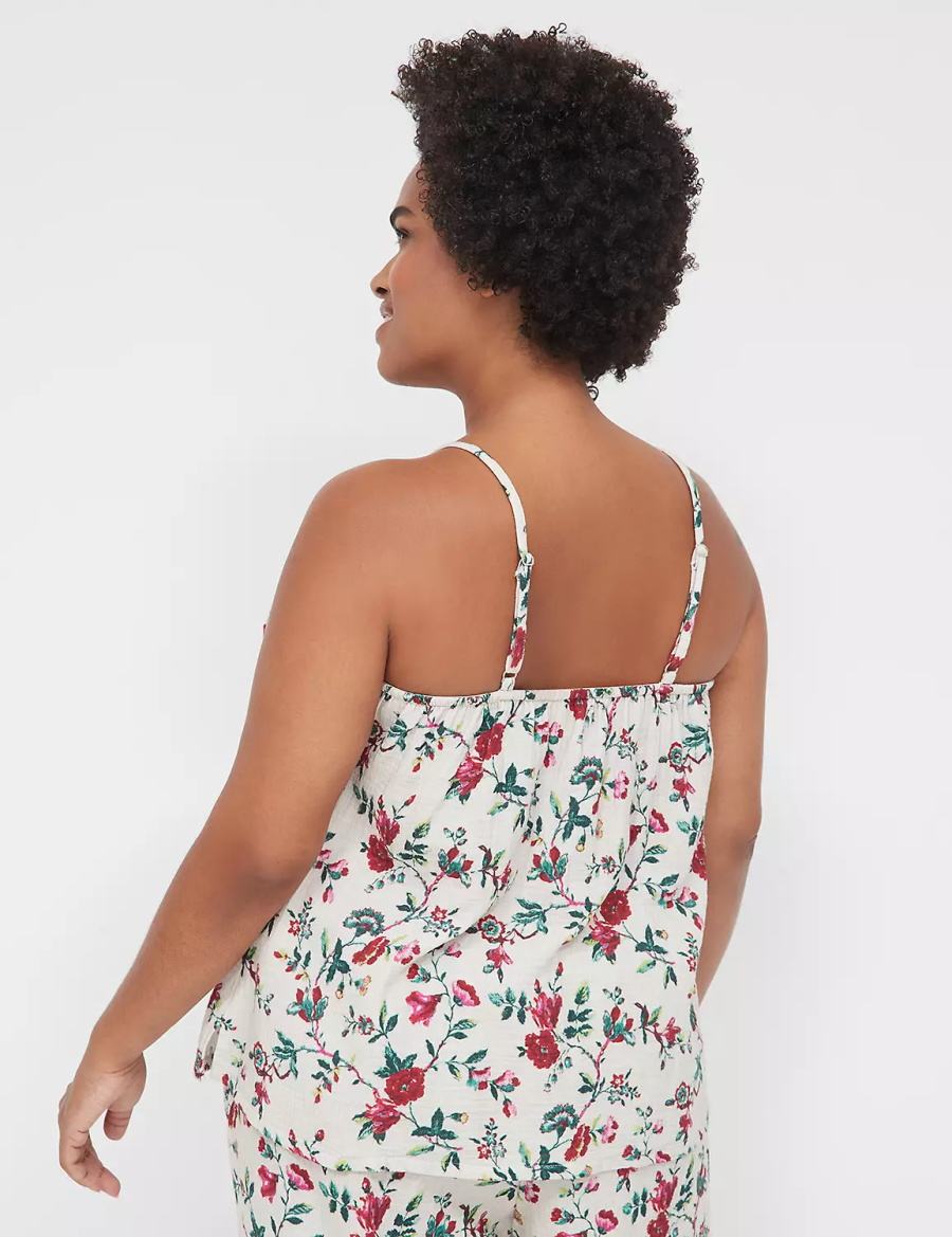 Women Lane Bryant Crinkle Woven Sleep Cami Tanks White Multicolor | GXB1043XD