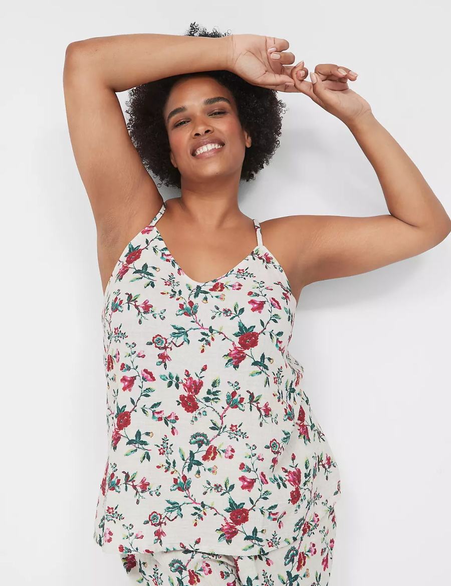 Women Lane Bryant Crinkle Woven Sleep Cami Tanks White Multicolor | GXB1043XD